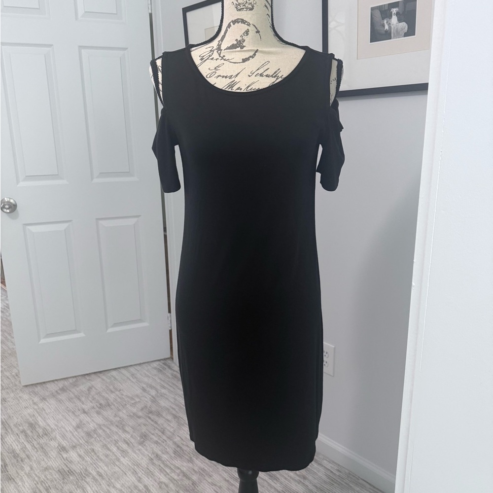 White House Black Market Black Sheath Dress Cold Shoulder Sleeveless